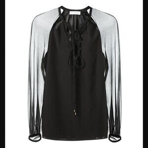 $1195 Altuzarra Black Sheer Lace-Up LS Benny Blouse Shirt size IT 38/2